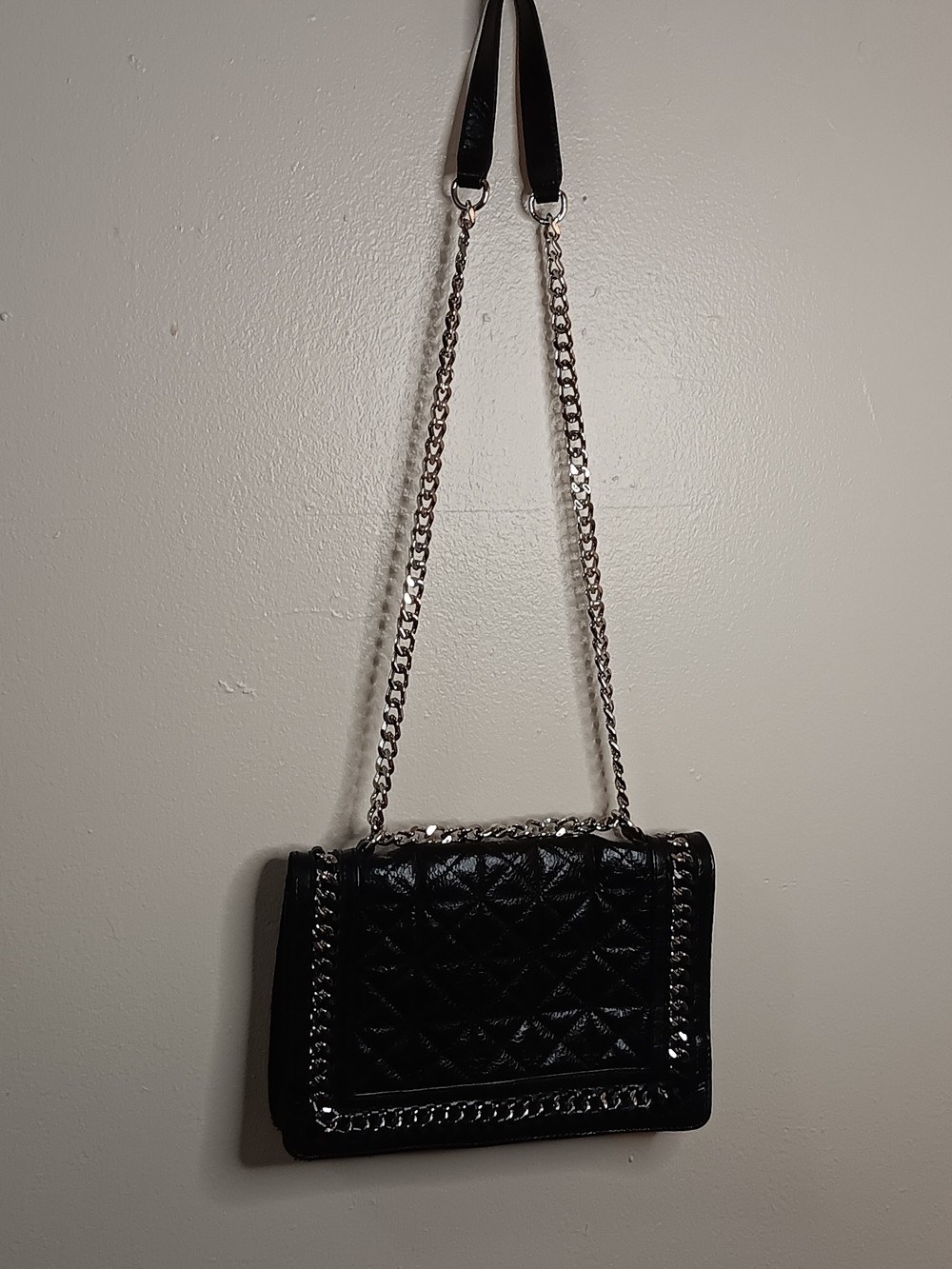 Zara Black Quilted Crossbody Bag with Silver Chain